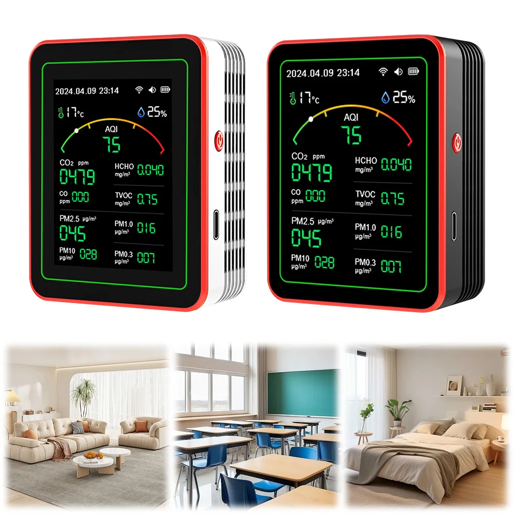 

Портативный детектор качества воздуха 15-в-1 с TFT-дисплеем: измеритель AQI, PM0.3, PM1.0, PM2.5, PM10, CO, CO2, TVOC, HCHO для дома