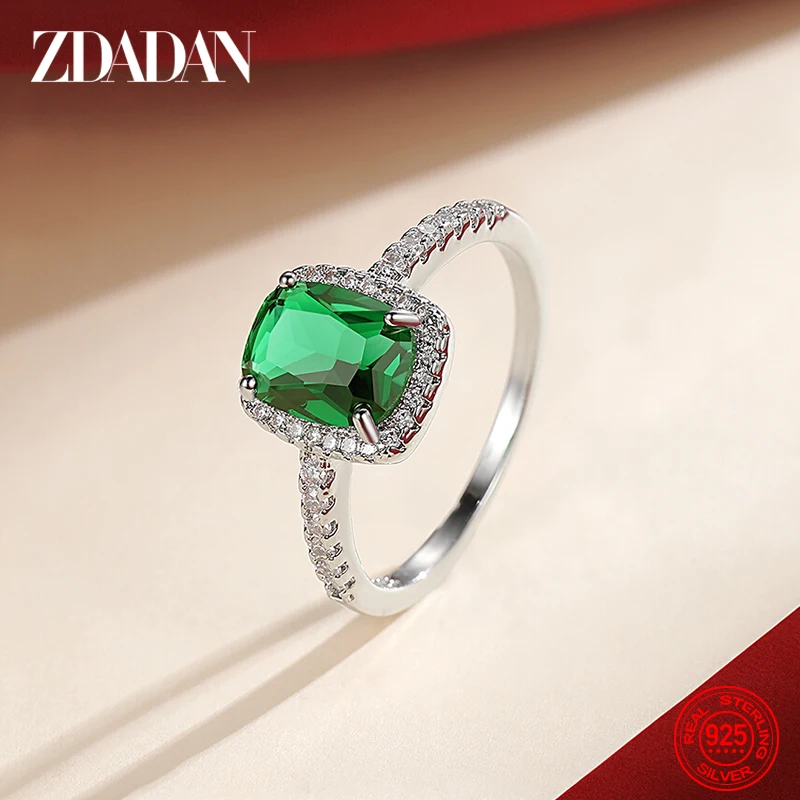 ZDADAN-anillos de Esmeralda Vintage para mujer, joyería de compromiso de boda, Plata de Ley 925