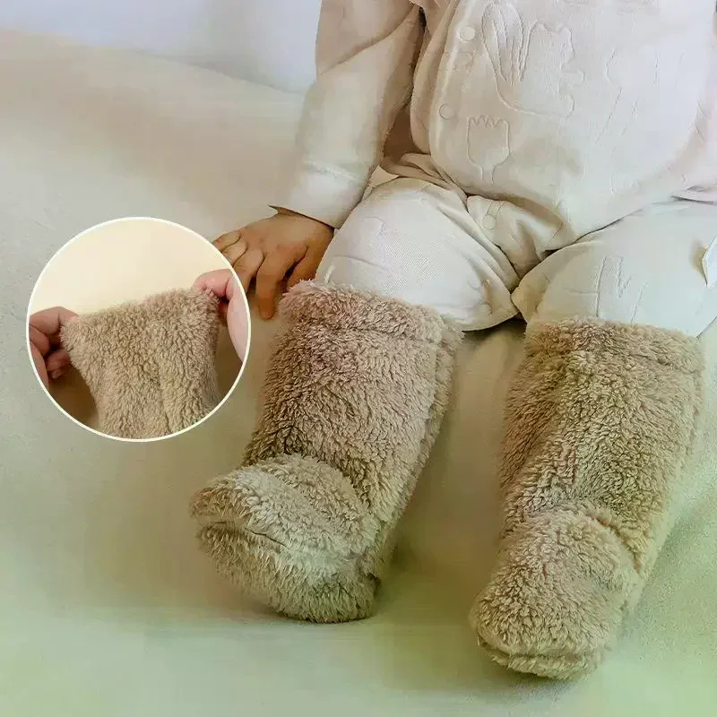 1 Pair Anti-slip Solid Color Kids Floor Socks Casual Thickened Newborn Baby Socks Warm Baby Foot Warmer Infant Winter