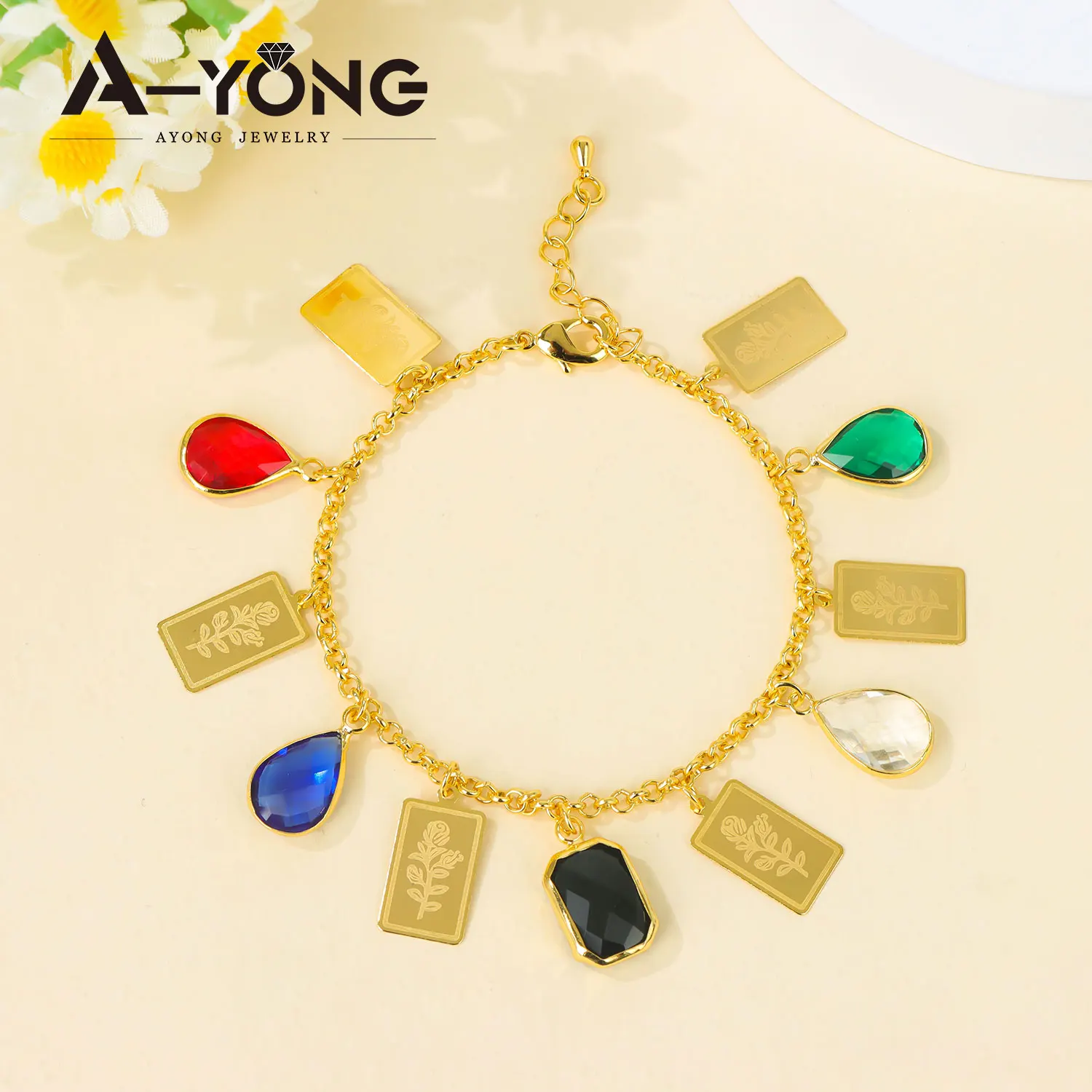Nigerianisches Brautschmuck-Set 21k Vergoldet Arabische Farbige Quadratische Zirkonia-Halskette Algerischer Islamischer Modeschmuck für Frauen – Detail 7