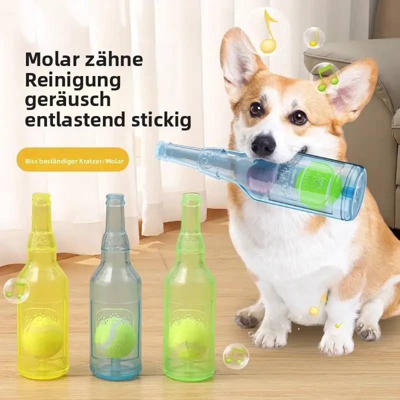 

Bottle-Shaped Dog Toy – Squeaky, Floating Rubber Chew Toy, Durable and Bite-resistant Suitable for Large and Small Dogs