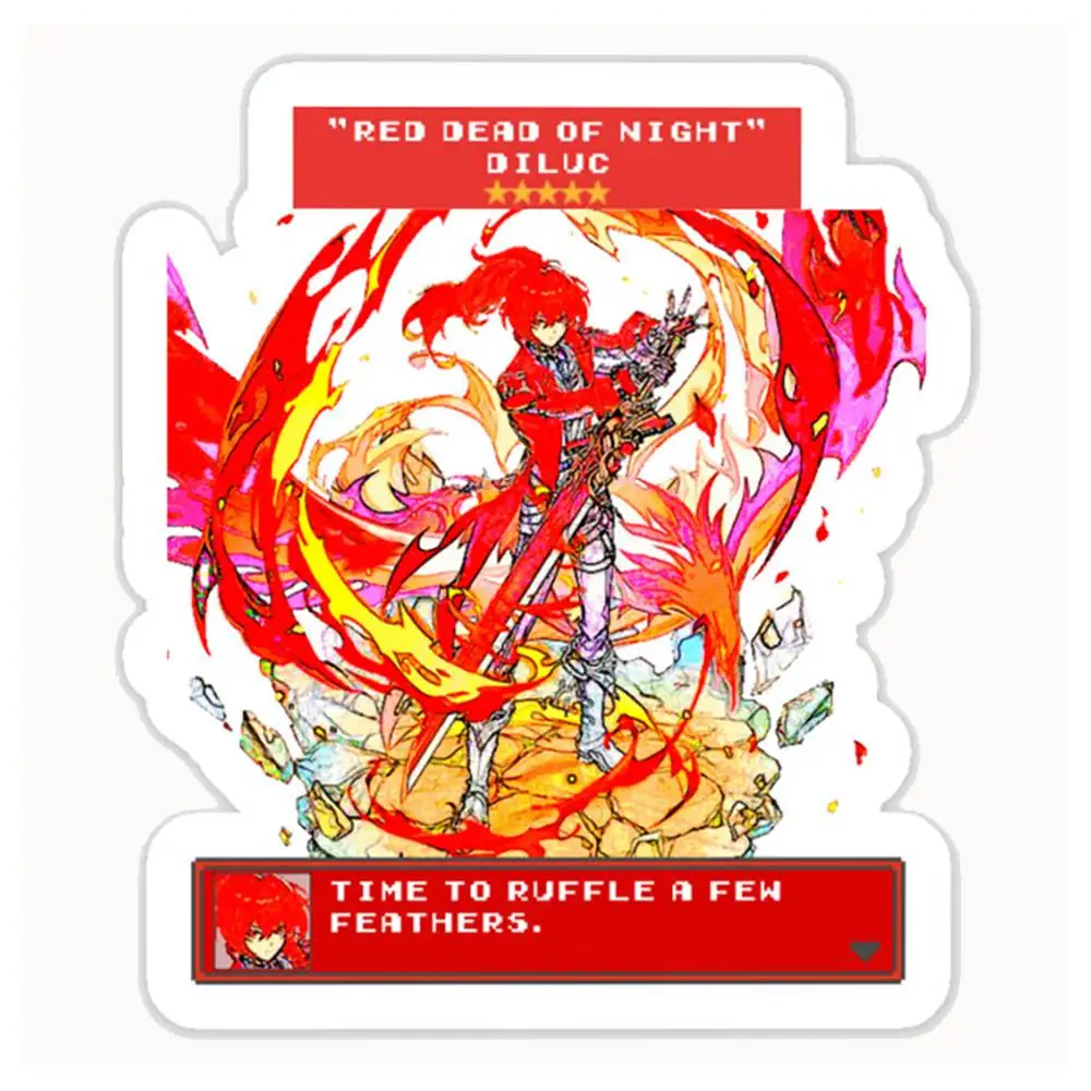 Genshin Impact Diluc Retro RPG Red Dead Of Night Waterproof Stickers For Decorating Car Windows Motorcycles And Computers.