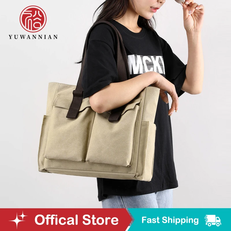 

Women's Canvas Tote Purse Shoulder Bag Multi-pocket Top Handle Work Handbag with Zipper for Travel