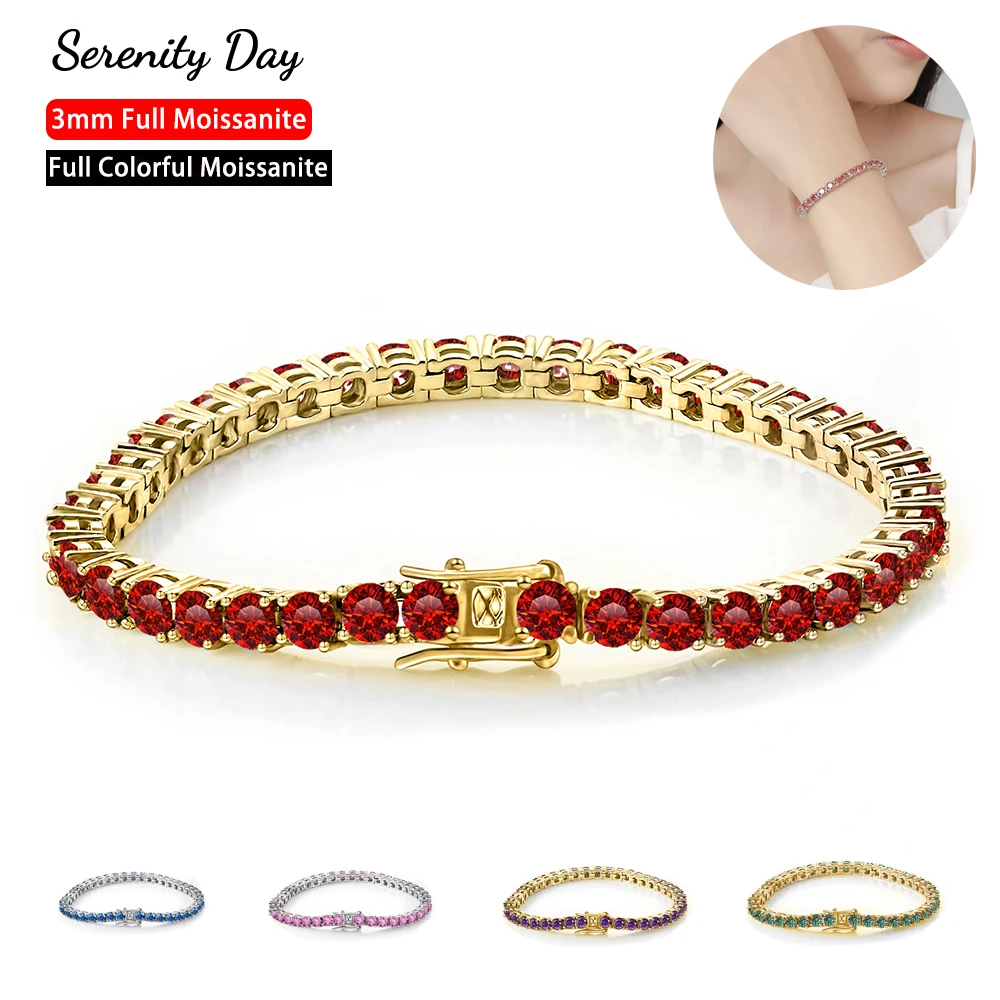 

Serenty GRA Certified 3mm 4mm 5mm Colorful Moissanite Tennis Bracelet For Women S925 Silver Gem Bracelet Plated 18K Fine Jewelry