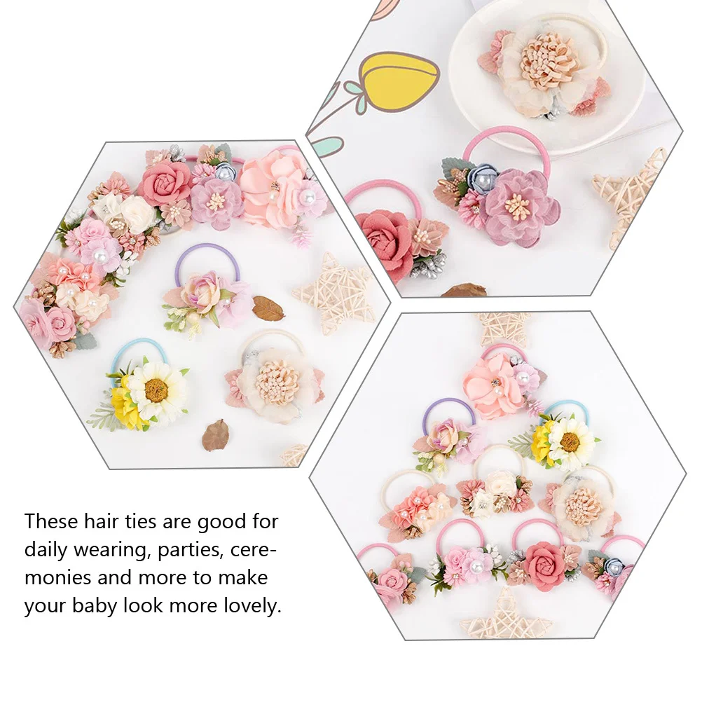 

6Pcs Cute Flower Hair Ties Hair Bands Elastic Soft Ponytail Holder Accessories Ponytail Holder