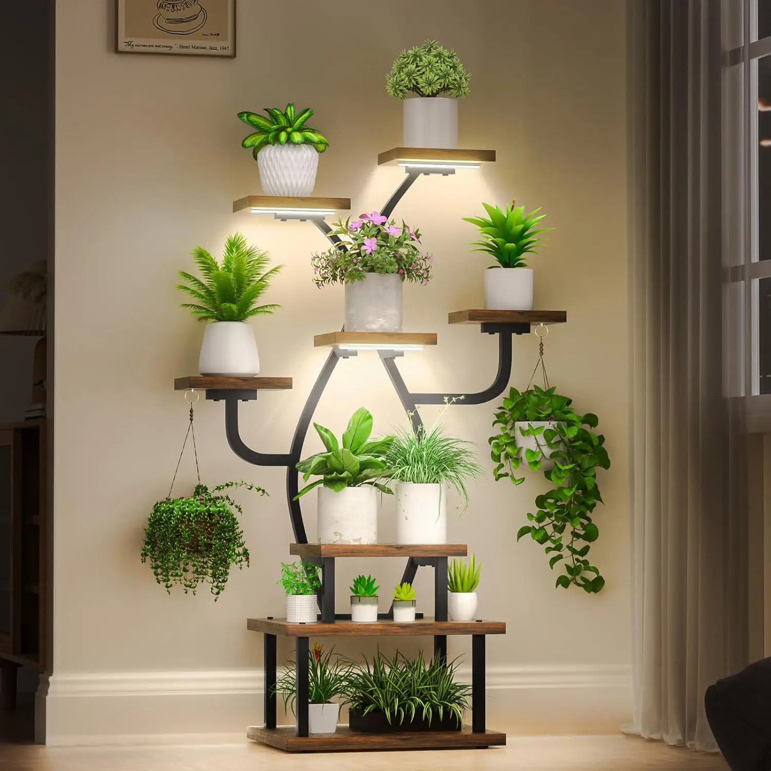 

8-Tier Indoor Plant Stand with Grow Light, 48" Metal Corner Shelf for Living Room, Patio, Balcony
