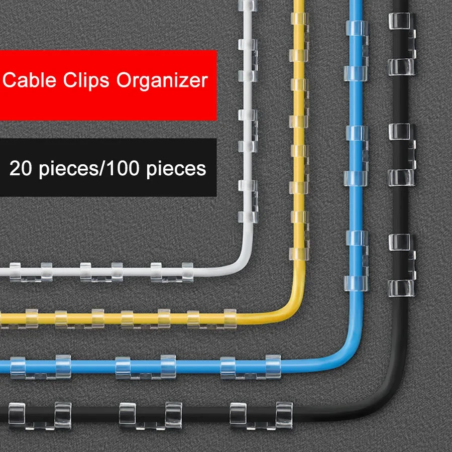 Organizador de Clips de Cable autoadherente, abrazadera de alambre fija para mesa, fijador de pared, soporte de fijación en datos, enrollador de línea telefónica, 20 piezas