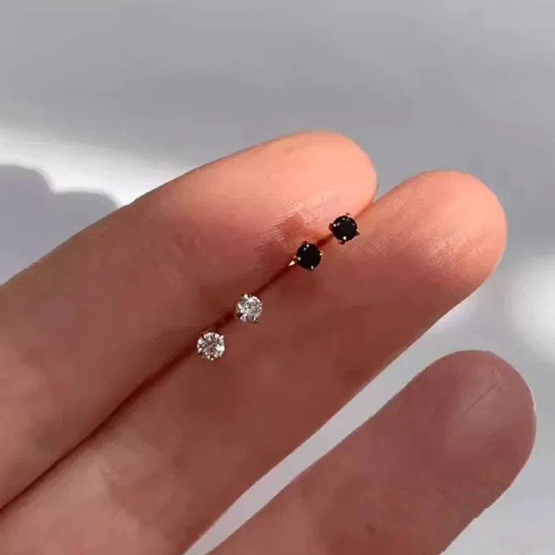 Pendientes de tuerca pequeños de moda con pedrería para mujer y niña, que no dañan los orificios de las orejas, joyería, accesorios de pendientes pequeños con geometría redonda y bonita