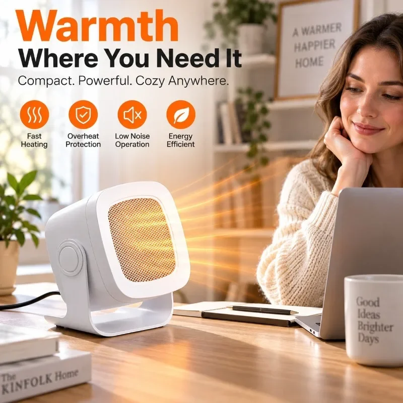 Automatic Power-off Mini Portable PTC Ceramic Fan Heater Desktop Electric Warmer Portable Hot Air Heater for Home Winter Heating