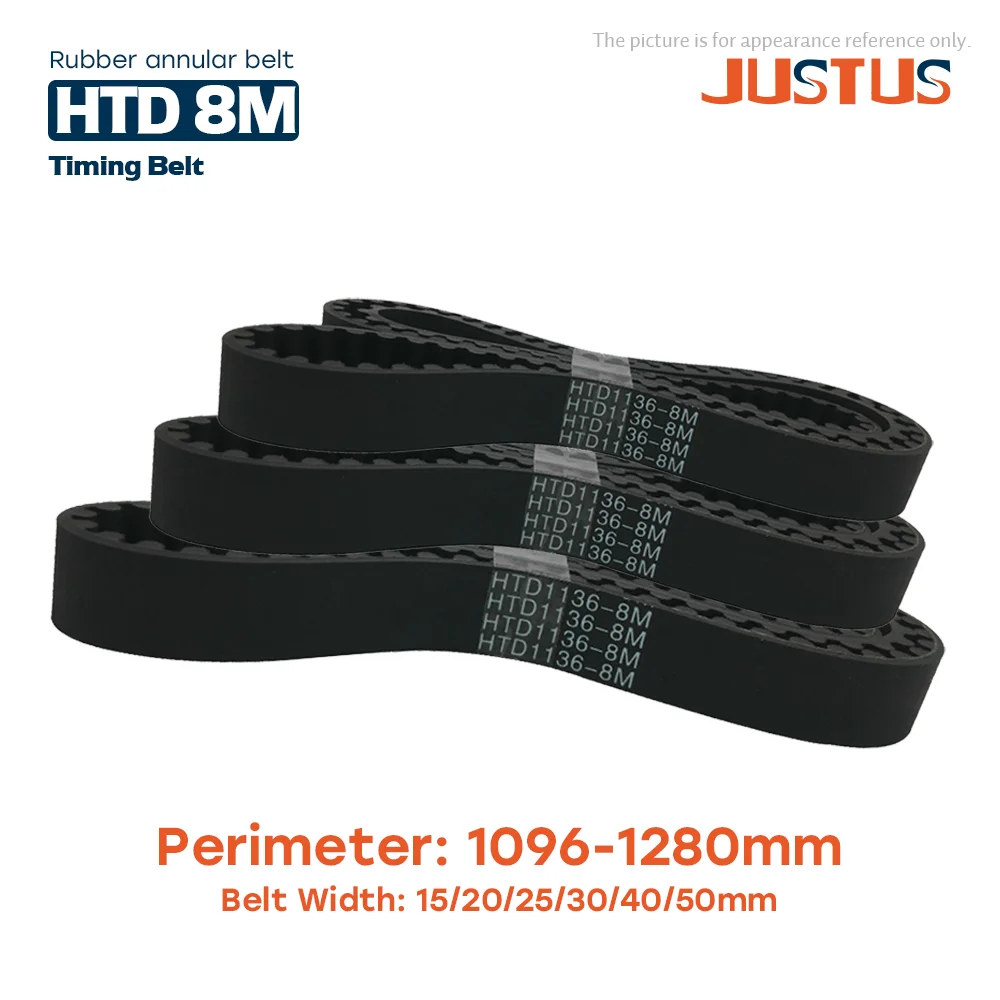 HTD 8M Rubber Timing Belt Has A Circumference of 1096/1104/1112/1120mm-1280mmmm Width of 15/20/25/30/40/50mm Synchronous Belt