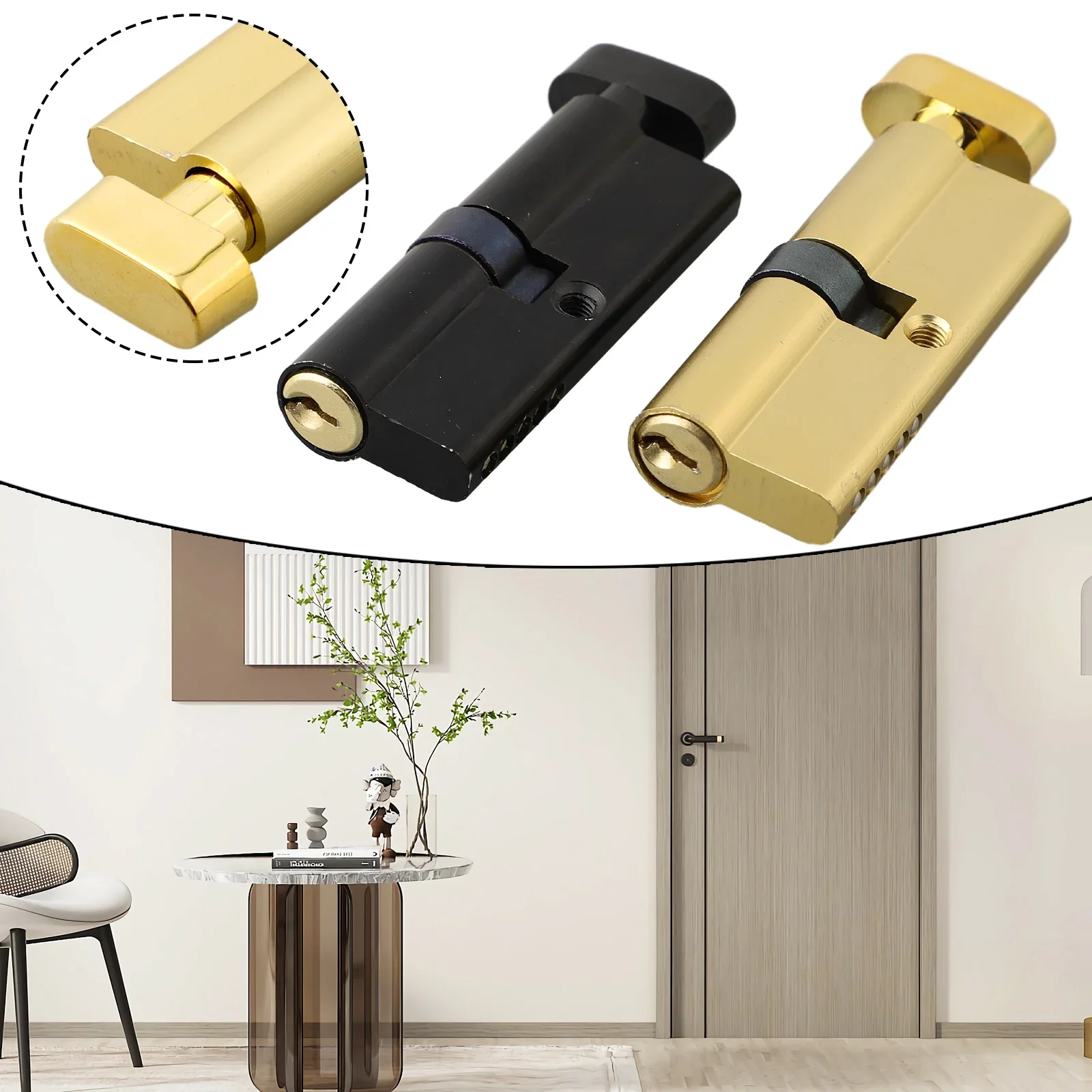 Door Cylinder Lock 70mm With 3 Keys Anti-Theft Entrance Door Lock Home Security Interior Bedroom Lock Cylinder Black Gold