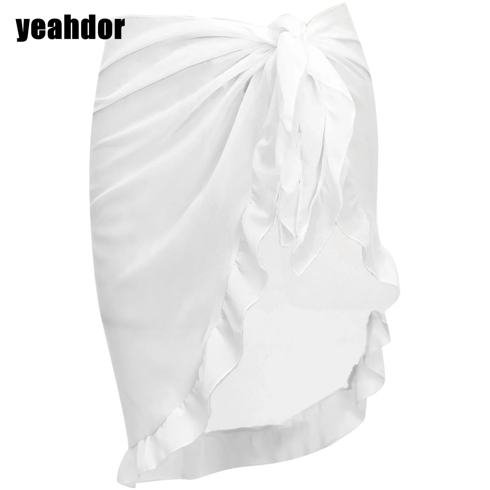 Women Chiffon Cover-Ups Summer Sun Protection Sarong Wrap Beach Swimsuit Cover Up with Curly Hem