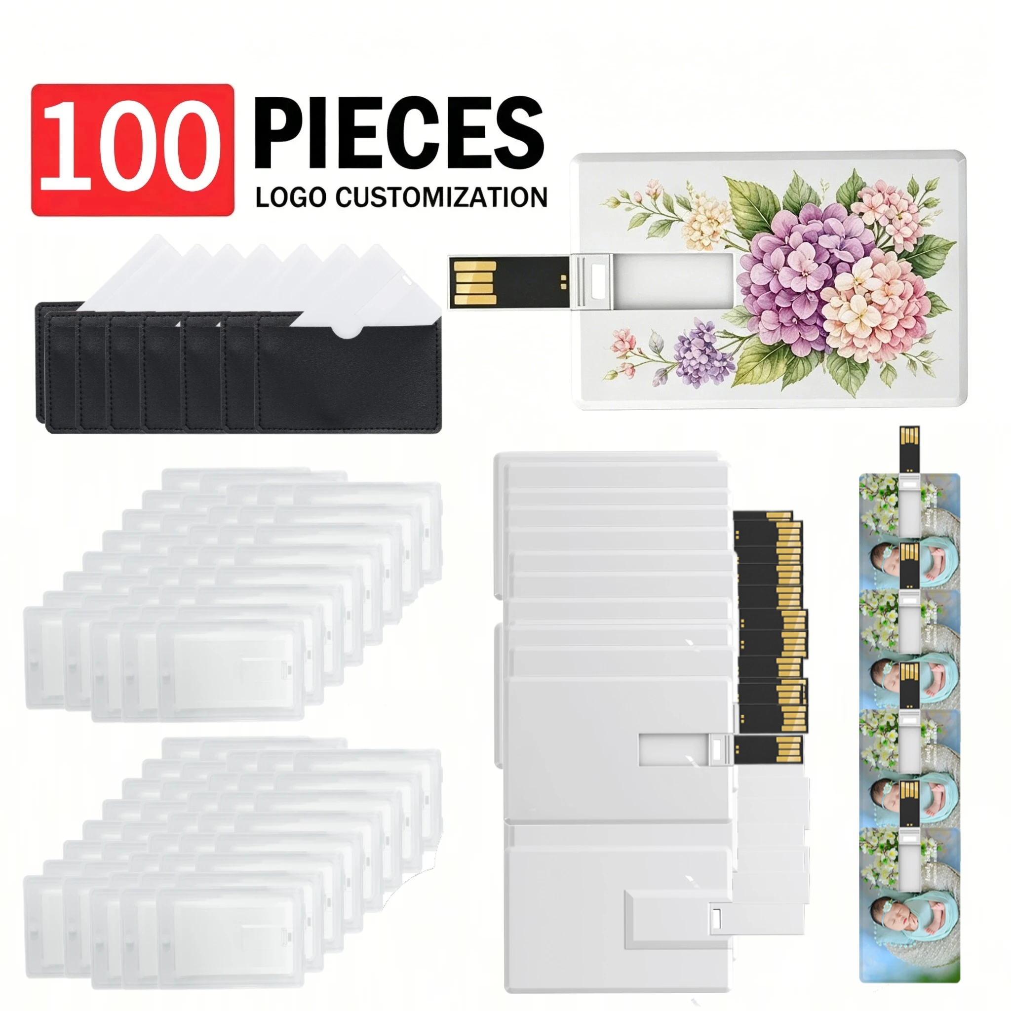 

100Pcs Credit Card Model USB Flash Drive 16GB Memory Card 32GB 64GB Pendrive USB stick Pen Drive Free Custom Logo Color Printing
