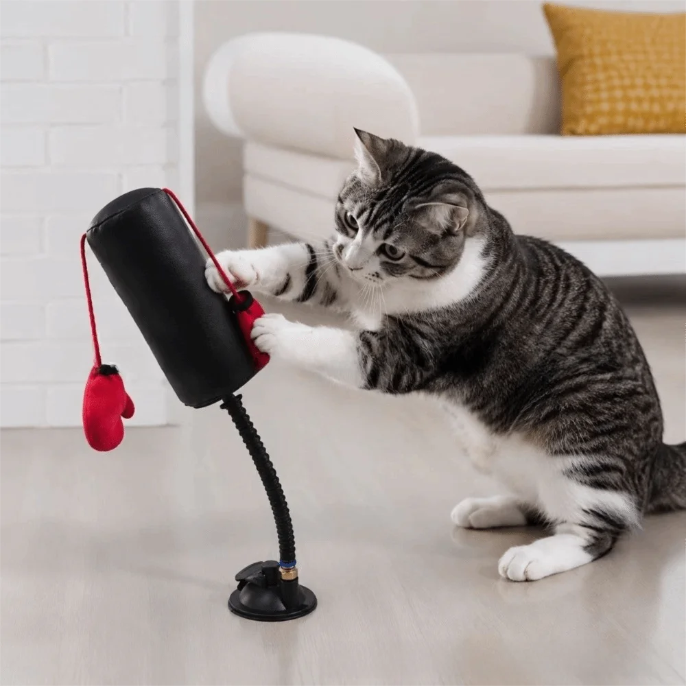 Suction Cup Base Cat Boxing Toy Spring Loaded Self-standing Cat Punching Bag Bite Resistant Scratch Resistant Pet Scratching Toy