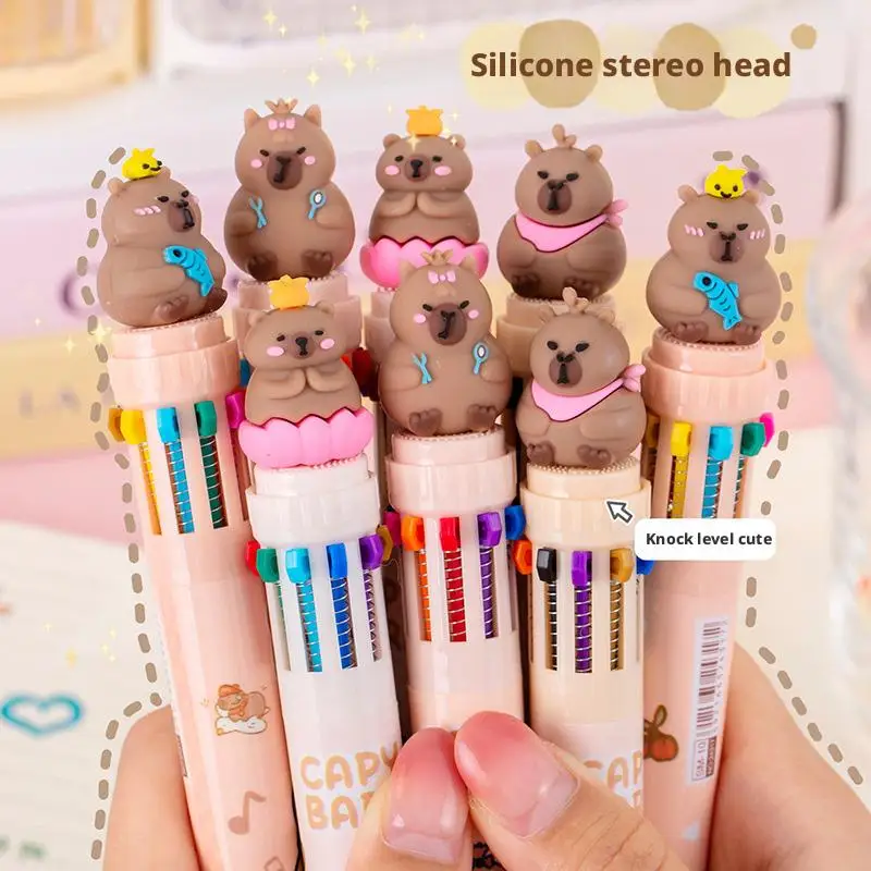 Kawaii Capybara Multicolor Ball-point Pen Cartoon Ballpoint Pen Student  Learning Office Stationery Multi Color Hand Account Pen