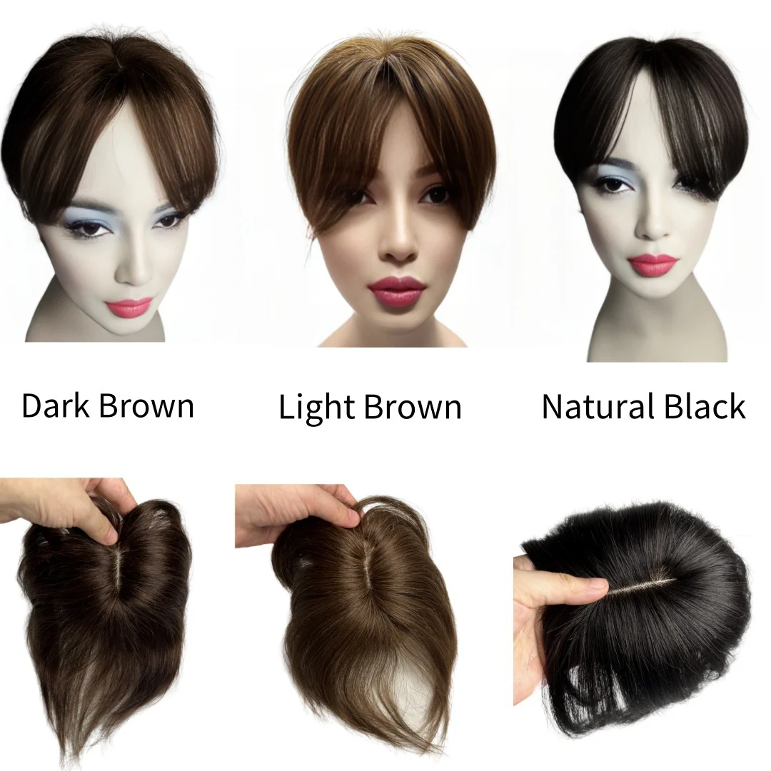 Adorno de cabello humano Real, adornos de pelo corto con Clip en flequillo para mujer, postizos rectos de parte media de 6 pulgadas, cubierta de cabello gris