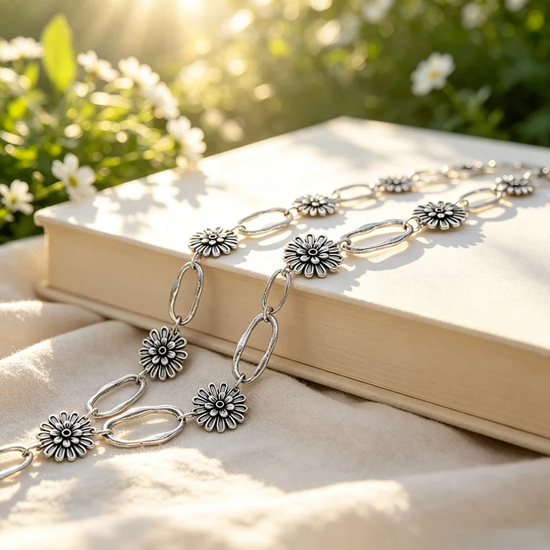 Schöne 1M Silber Farbe Blume Oval Link Kette Erkenntnisse (B14206) – Detail 3
