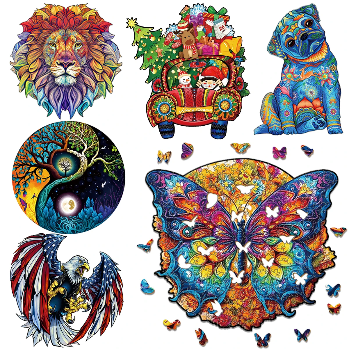 Colorful Butterfly Wooden Jigsaw Puzzle 3D Animals Shape Kids Puzzle Educational Toys Wood DIY Craft Gift Puzzle Games For Adult