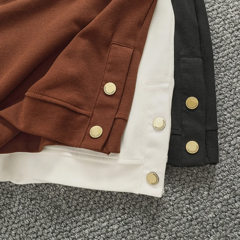 Personalized hem snap button slit summer short-sleeved men's retro button-neck baseball collar casual half-sleeved T-shirt