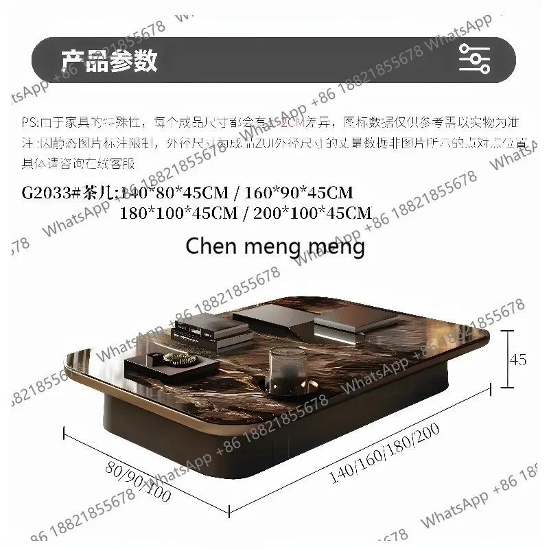 AB03  Light luxury microcrystalline stone coffee table Premium rectangular living room household marble tea table with storage