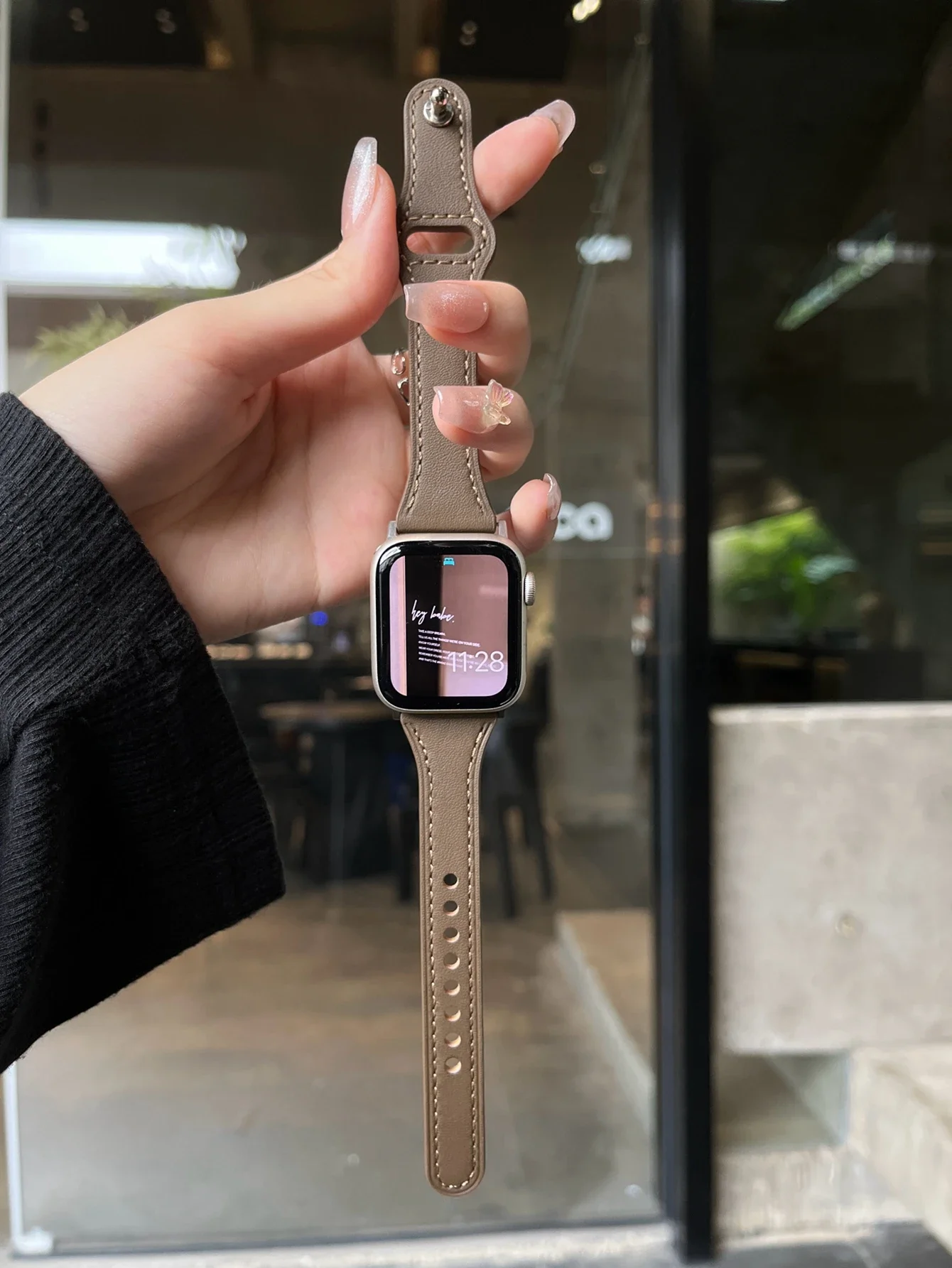 

Senior Leather loop For Apple Watch band women grayish brown Series Ultra 10/9/8/7/6 38mm 40mm 41mm 42mm 44mm 45mm 46mm Strap