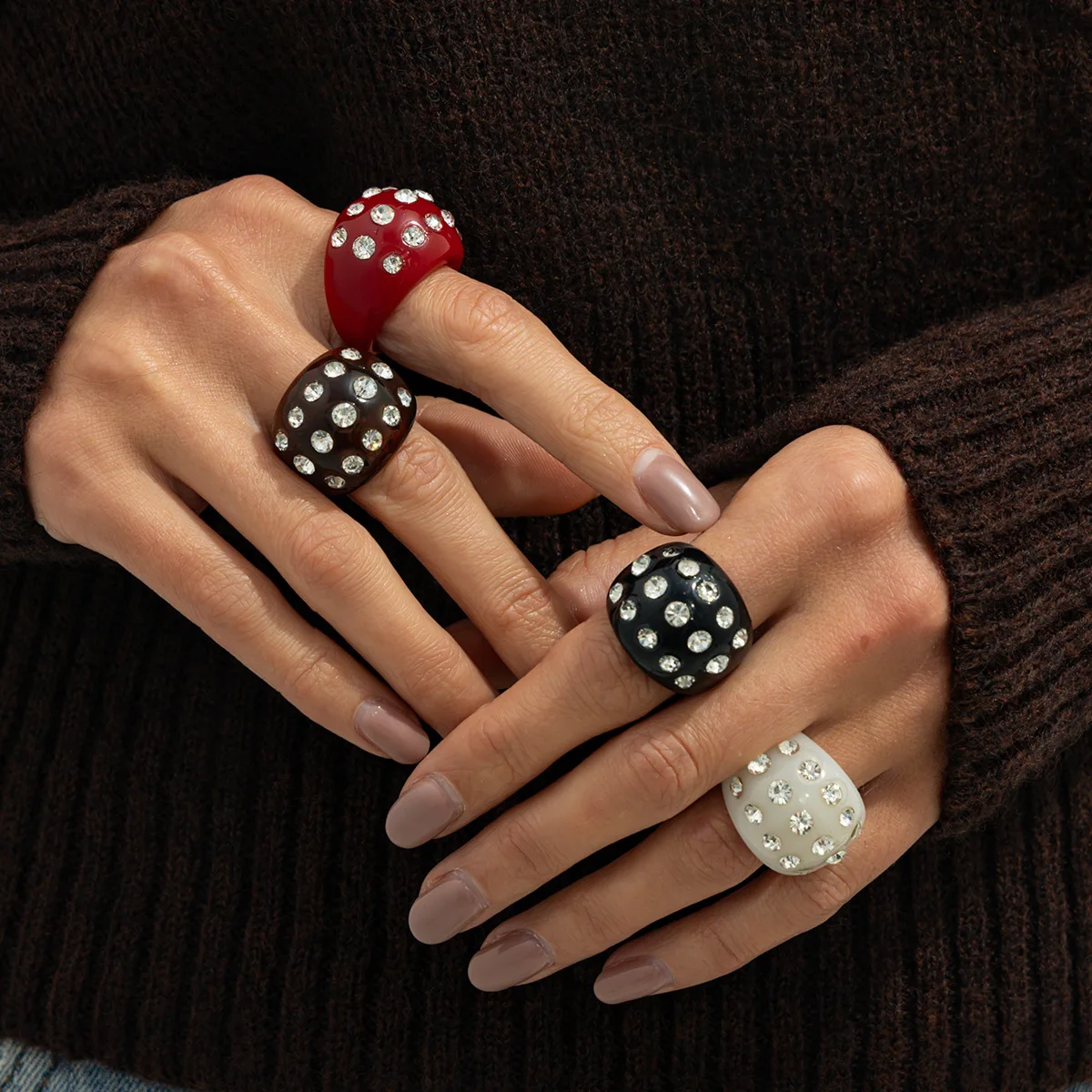 Vintage Fashion Rivet Acrylic Chunky Irregular Wide Ring for Women Unique Design Ellipse Shape Ring Set Daily Party Jewelry Gift