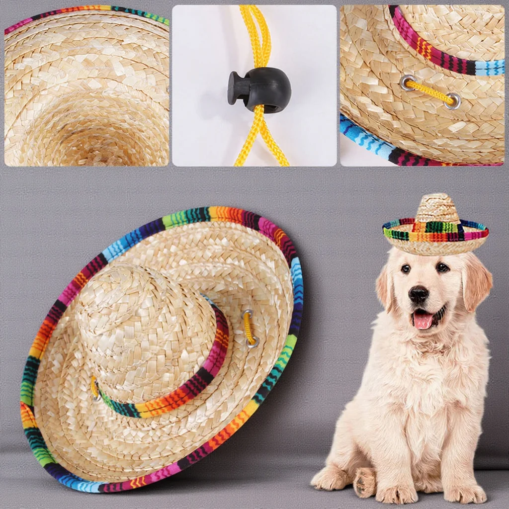

Mipcase 1PC Mini Sombrero Hat for Small Dogs Puppies Cats Sun Bucket Cap with Rope Party Outdoor Decor