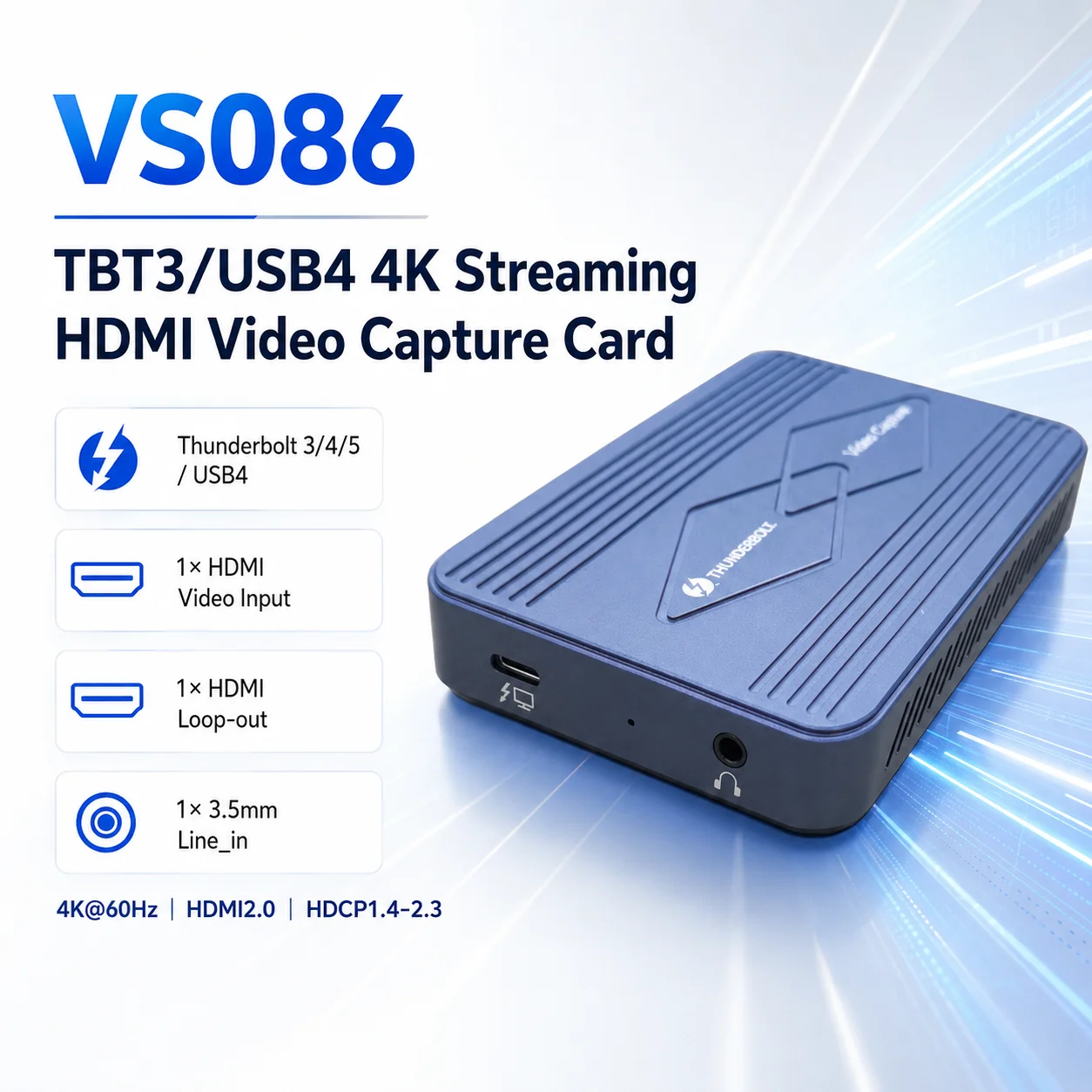 Thunderbolt 3 USB4 4K*60Hz HDMI Video Capture Card Low Latency VRR HDR Loop Out DSL6540 for Live Streaming Gaming
