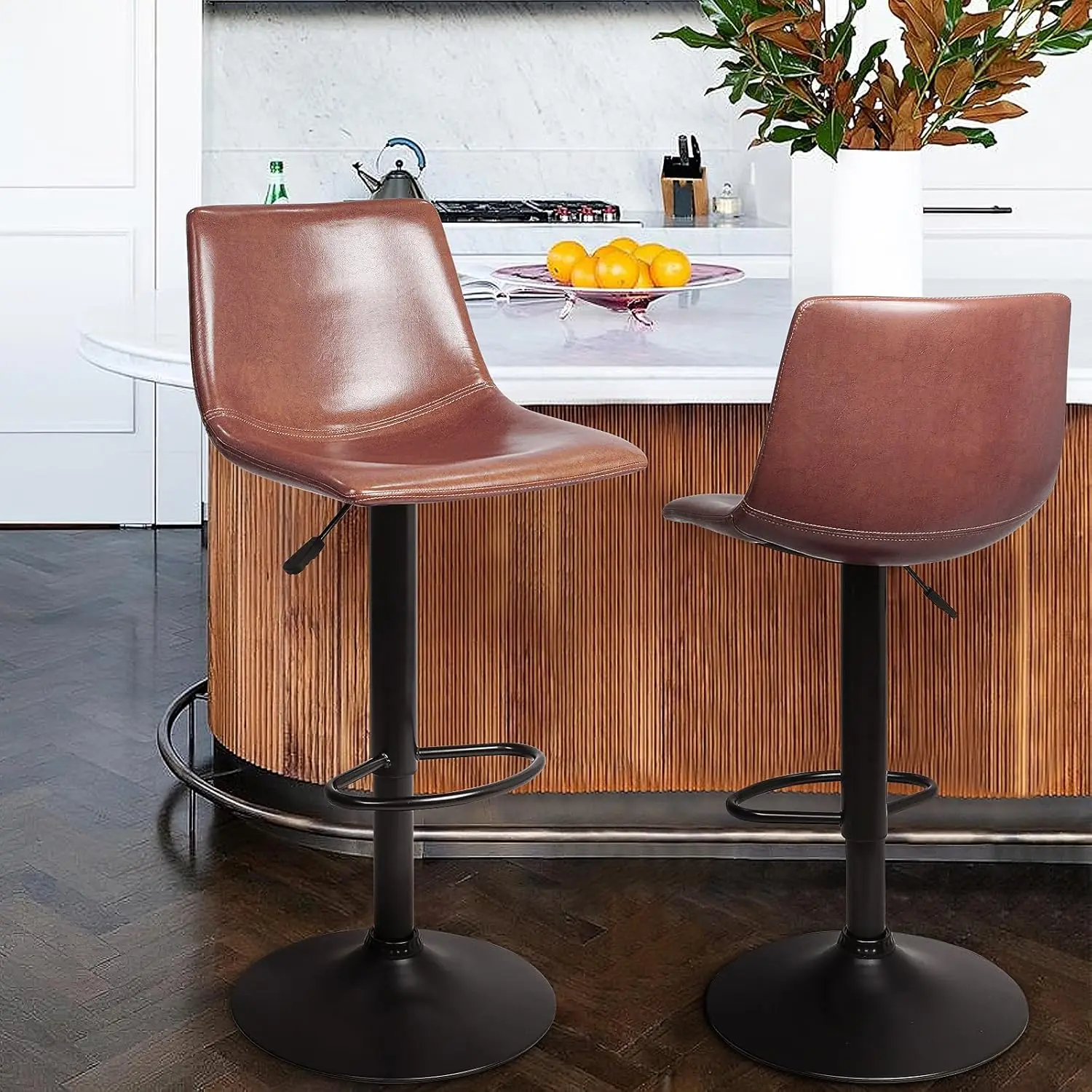 Waleaf Adjustable Swivel Bar Stools Set Of 2, Counter Height Bar Stools With Back,350 Lbs Pu Leather Bar Stool For Kitchen