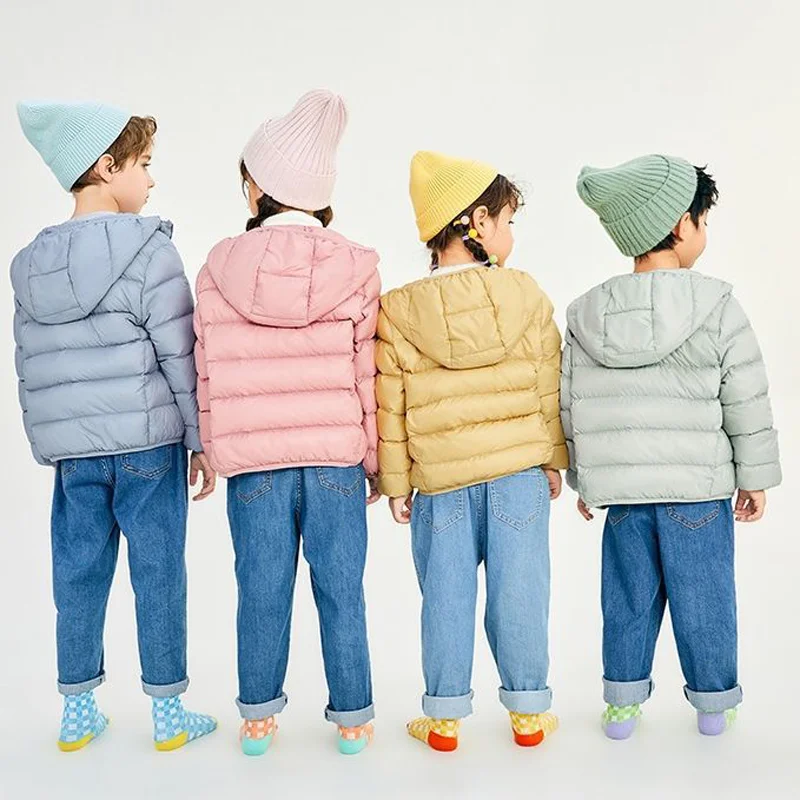 Children's Light Paragraph down Jacket Children's Fall and Winter New Men and Girls Baby Hooded White Duck down Short Jacket