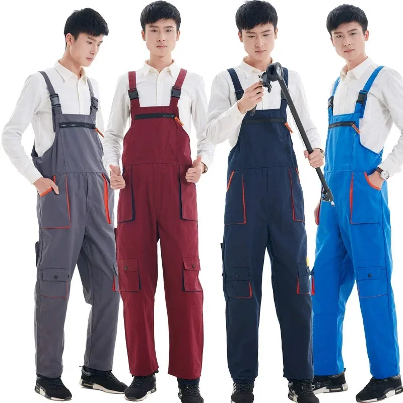 

Mens and Women Coveralls Strap Pants Workwear With Pockets Auto Repair Clothing Integrated Workshop Factory Work Clothes Cotton
