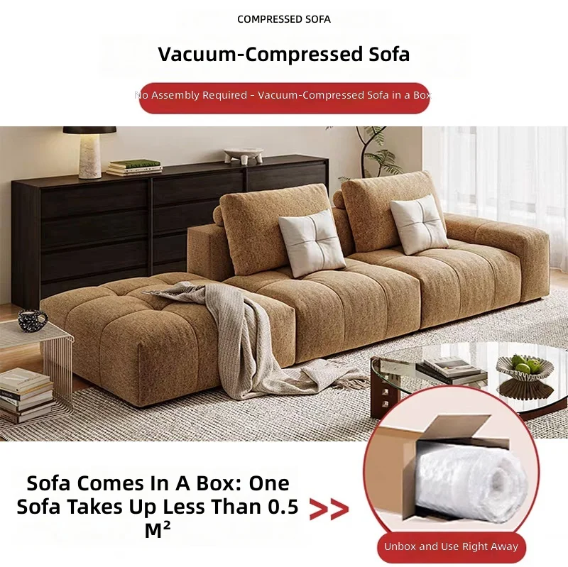 Vacuum-Compressed All-in-One Sofa, Removable Washable Memory Foam Cushion, Modern Compact Living Room Sofa, Compression Sofa