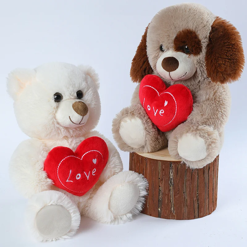 25CM Cute Heart Bear Dog Plush Toys Red Heart Print Love Creative Animal Stuffed Doll For Lovers Valentine\'s Day Gift