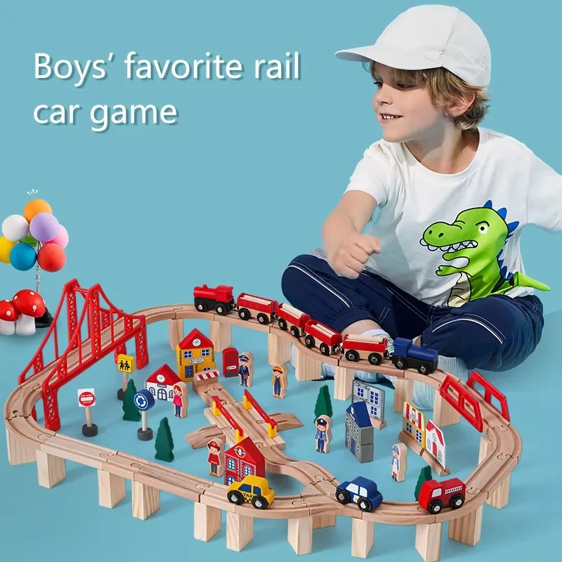 100-Piece Wooden Train Track Table with Drawers Deluxe Large Game Set