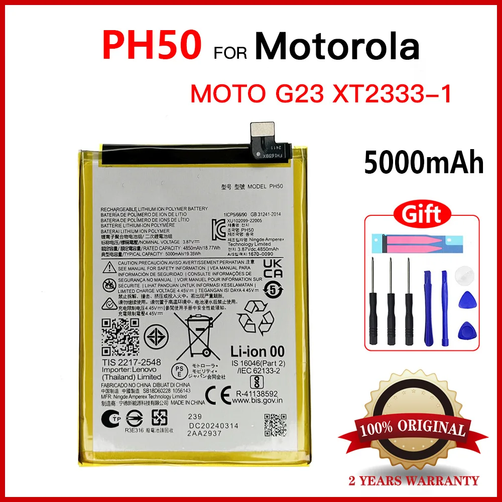 

Genuine New High Quality 5000mAh PH50 Replacement Battery For Motorola MOTO G23 XT2333-1 Phone Batteria Batteries+Free Tools