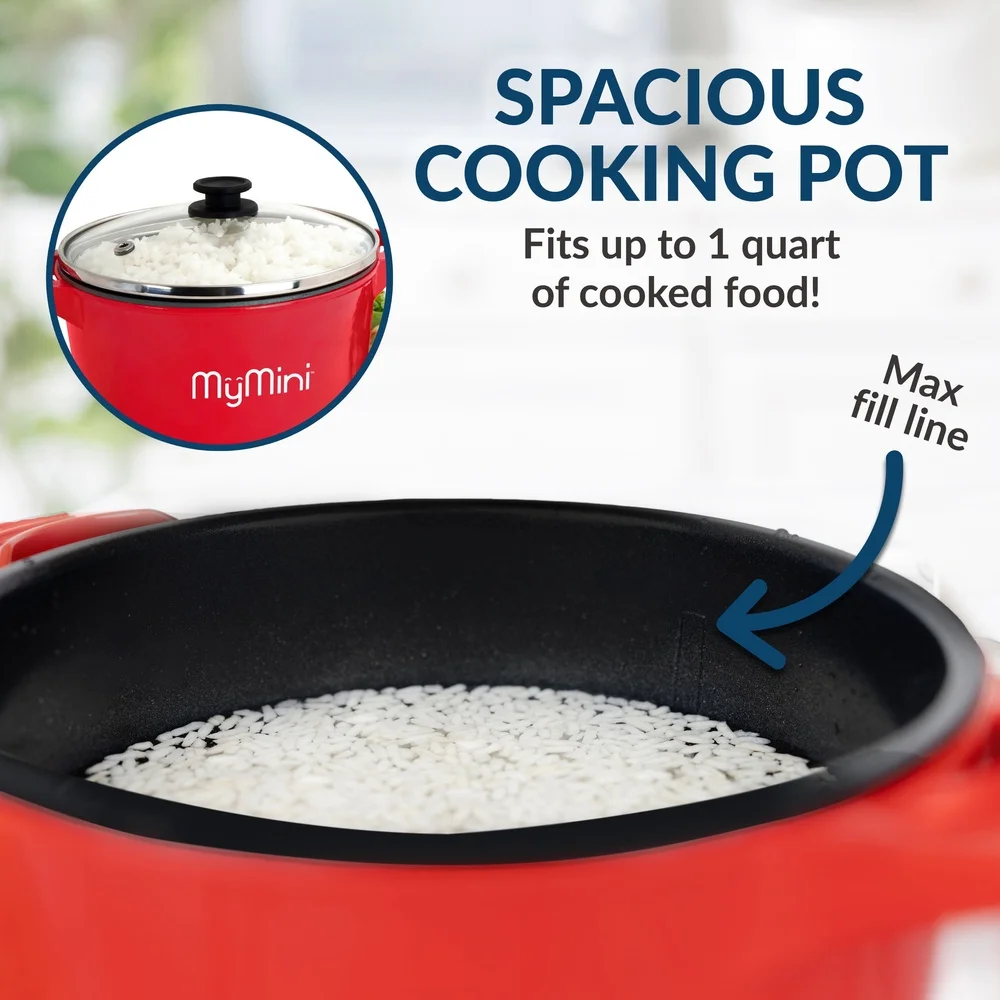 32온스 전기 멀티 쿠커 냄비 260W 논스틱 유리 뚜껑 계량컵 주걱 포함, 빠른 요리, 여행, 학생에게 이상적