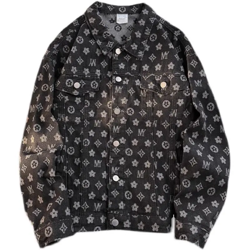 Jacquard design jacket spring and autumn couple men's denim jacket trendy ruffian handsome loose top