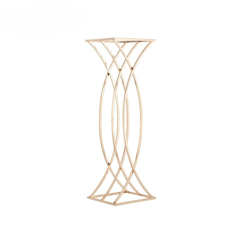 Wedding props Golden wrought iron square frame flower stand decorative T-table background display festival supplies
