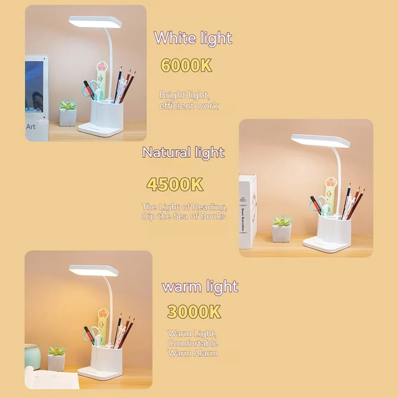 LED Desk Lamp USB Rechargeable Night Lamp Eye Protection 3 Levels Dimming Touch Learning Dormitory Bedroom Bedside Reading Lamp