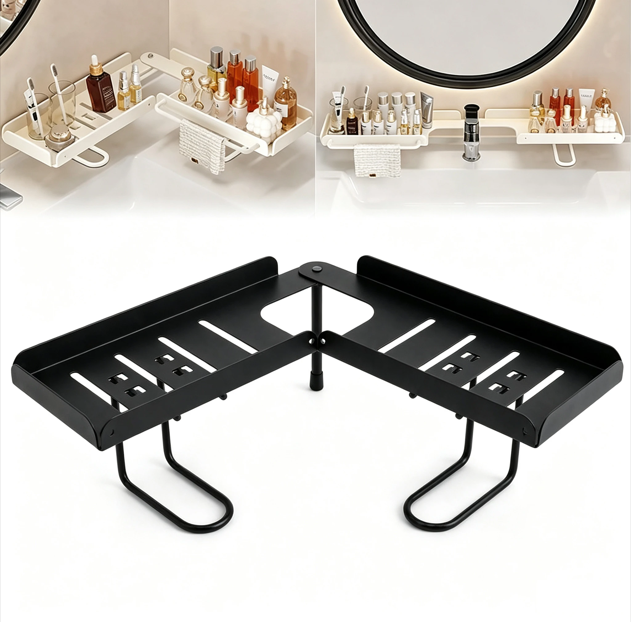 Carbon Steel Folding Bathroom Storage Rack U Shape Rustproof Faucet Storage Shelf Large Capacity Quick Drainage