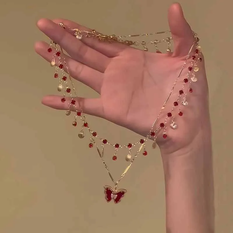 

New Multi-layered Copper Alloy Crystal Necklace Women Hanfu Accessories Sexy Golden Collarbone Necklace Birthday Gift For Women