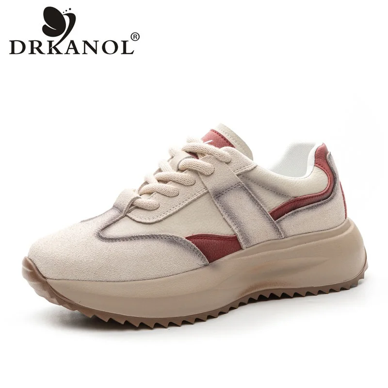 

DRKANOL разноцветные повседневные кроссовки из воловьей кожи, женские легкие туфли на толстой подошве на массивной платформе, женская обувь на шнуровке, Zapatillas Mujer