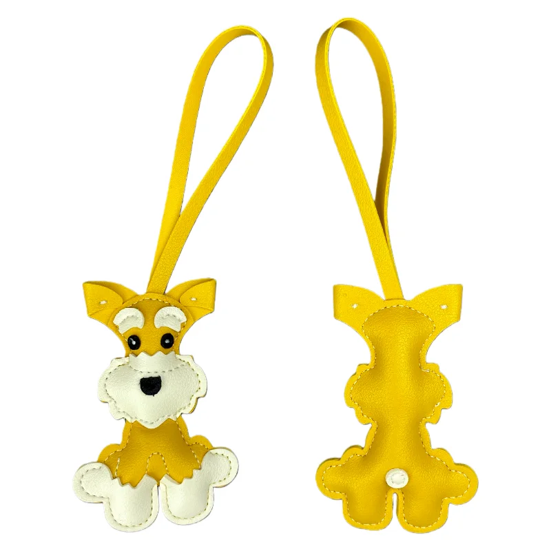 Schnauzer-Taschenanhänger aus PU-Leder für Hunde, 6 Farben erhältlich, niedlicher Haustier-förmiger Welpen-Schlüsselanhänger und Taschenzubehör – Detail 9