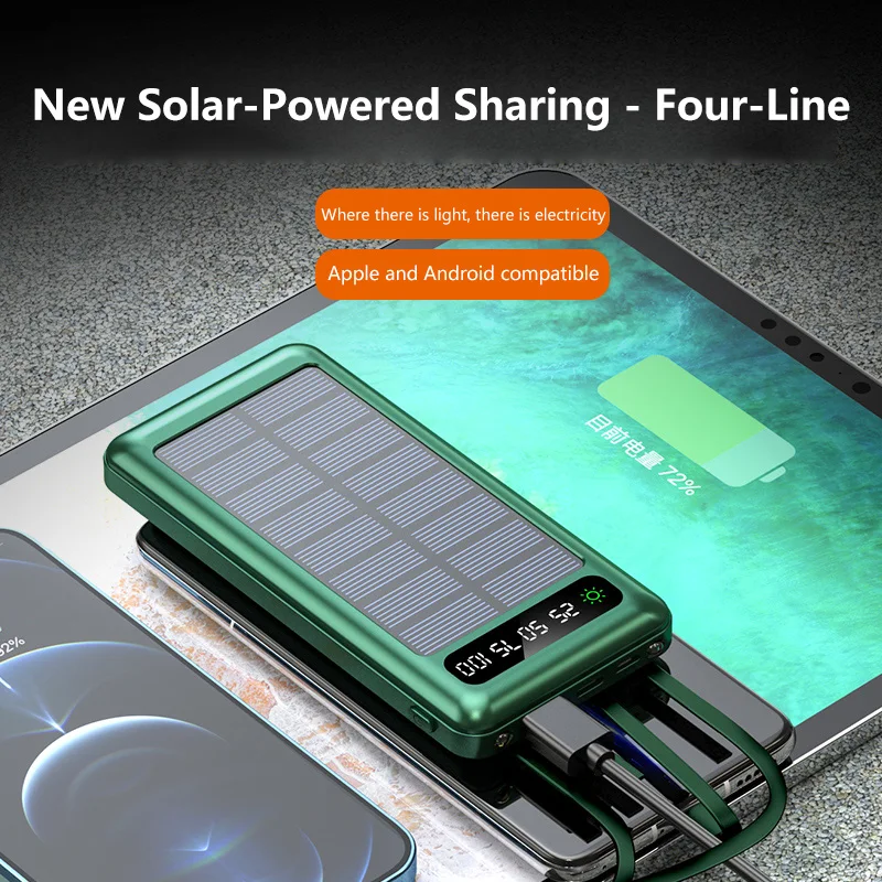 Solar Power Bank 500000mAh Large Capacity Mobile Power Fast Charging Battery With Dual USB 4 Cables For iPhone Samsung