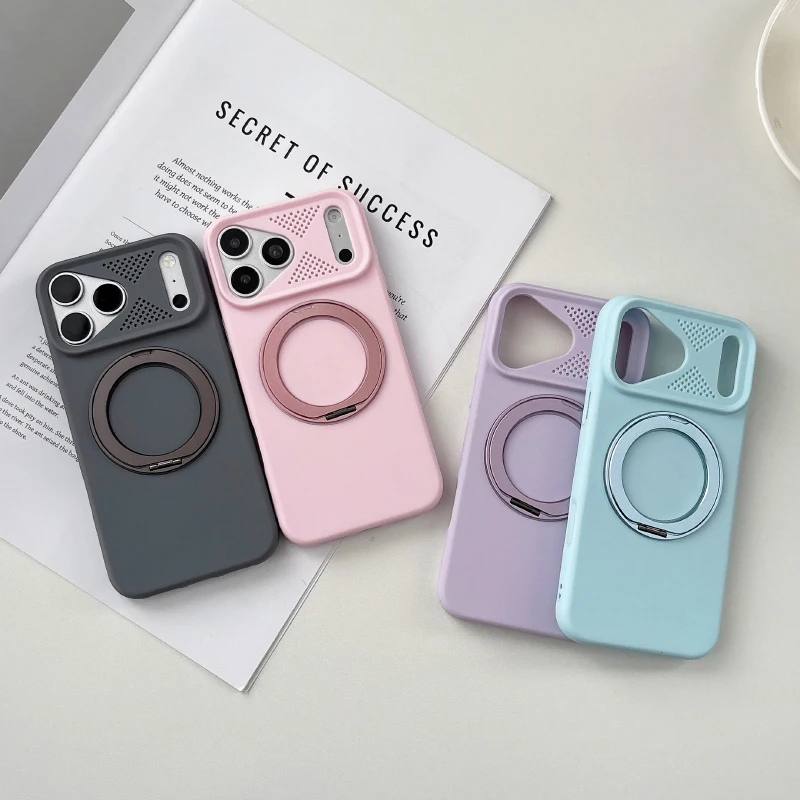 360°Rotating Metal Bracket Frosted Soft TPU Shockproof Phone Case for iPhone 18 17 Pro Max 15 14 13 12 11 16 Pro Max Back Cover