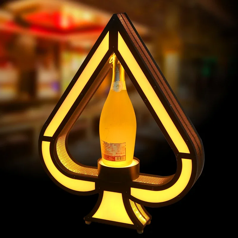 A display stand, night VIP Bar luminous spade champagne bottle display stand, rechargeable wrought iron spade A base