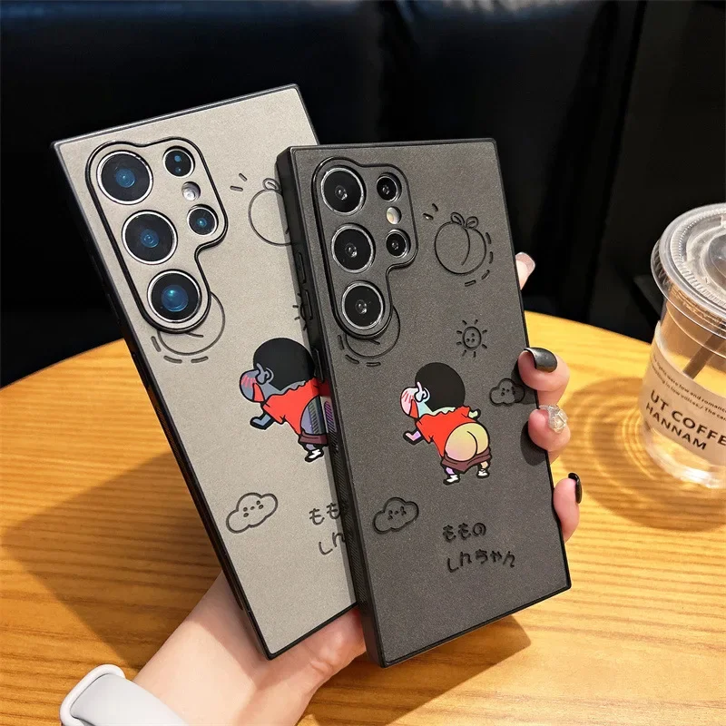 لطيف الكرتون مضحك تلوين شين تشان فو الجلود الليزر قضية الهاتف لسامسونج غالاكسي S25 S24 S23 S22 الترا زائد غطاء مقاوم للصدمات