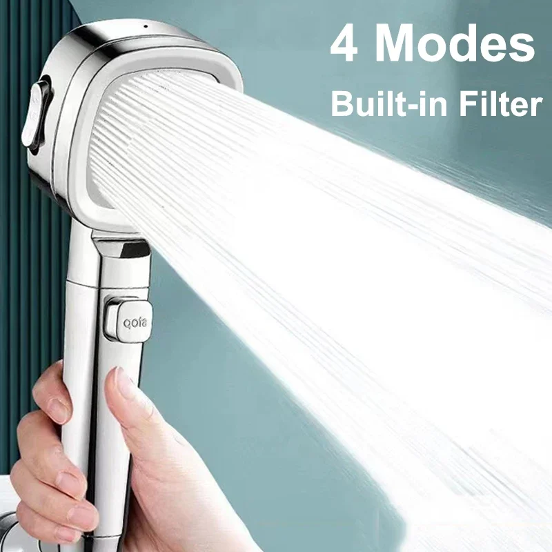 Upgraded 4 Modes High Pressure Shower Head with Stop Button Filiter Showers Massage Spa Handheld Showerhead Bathroom Accessories