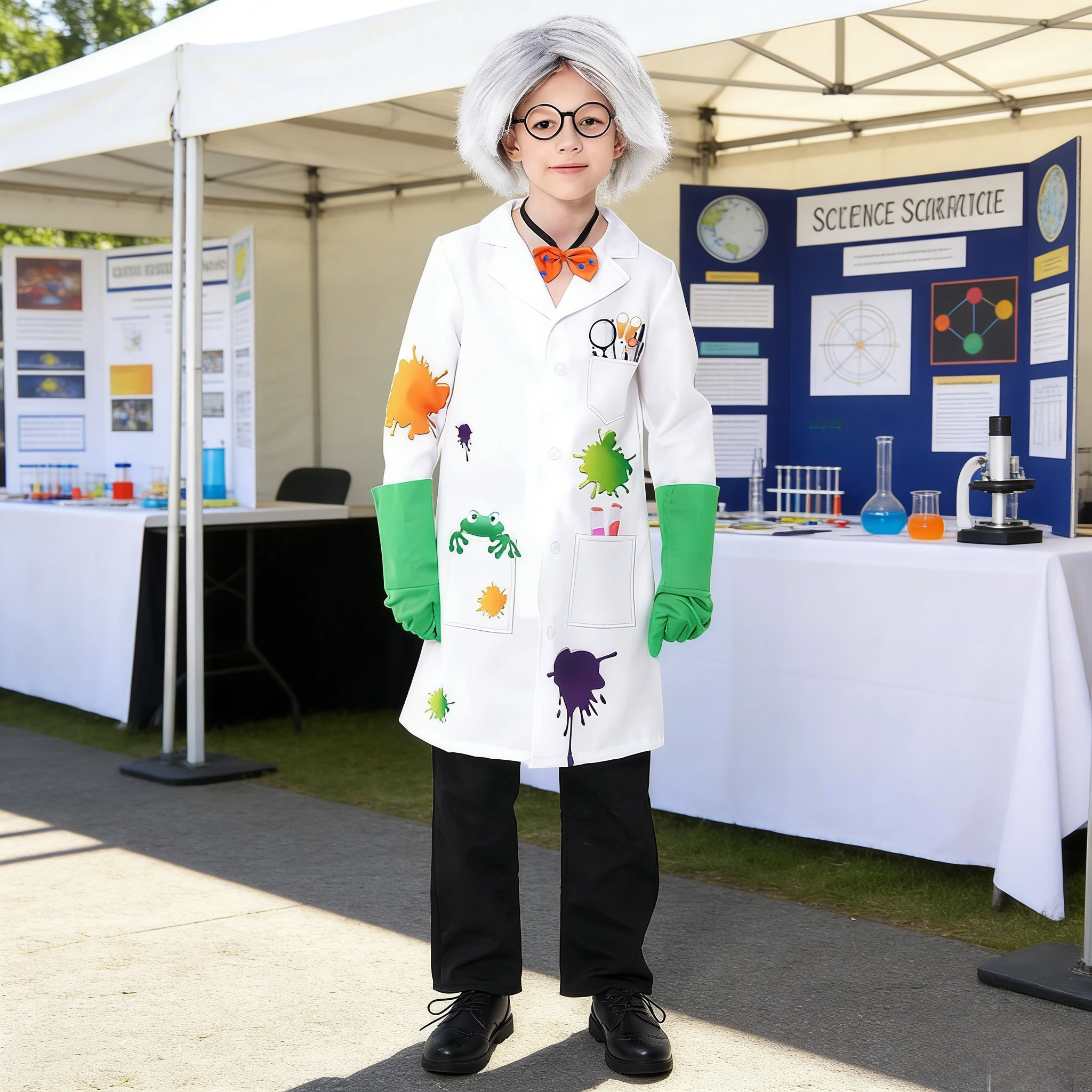 

Детский костюм ученого-экспериментатора: лабораторный халат, наряд для научных экспериментов, косплей, одежда для ролевых игр и сценических выступлений