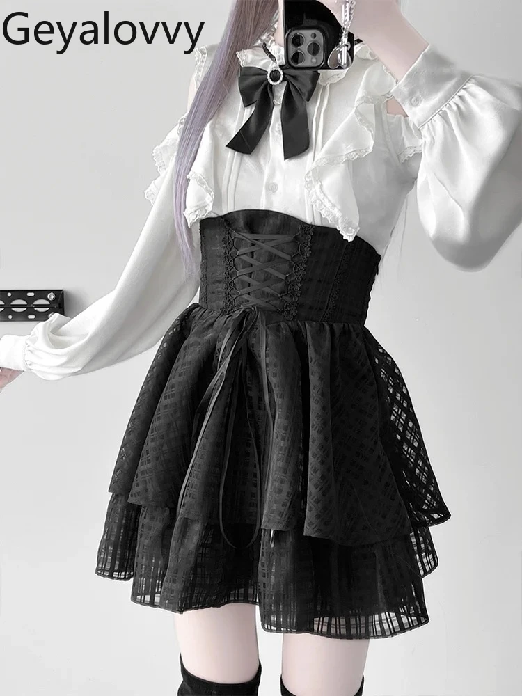 

Lolita Original Design Women's Two Piece Sets Mine Subculture Early Spring Summer Lace Edge Long Sleeve Shirt and Skirt Suit